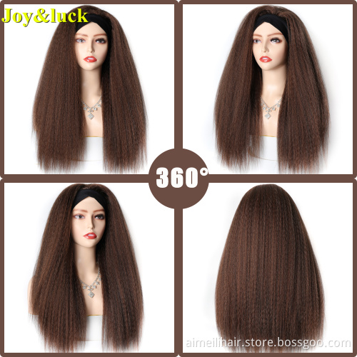 Wholesale Prices Wig For Women Daily life Or Party Natural Long Straight Highlight Brown Synthetic Ladies Black Headband Wig
